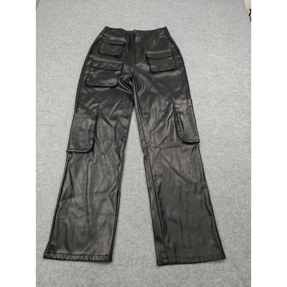 AFRM Sigmund Pants Womens 28 Black Faux Leather Cargo Fleece Lined Zip Pockets